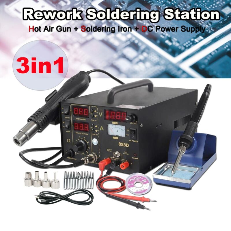 3in1 853d 1a Dc Power Supply Smd Bga Soldering Rework Station Hot Air Gun 110v