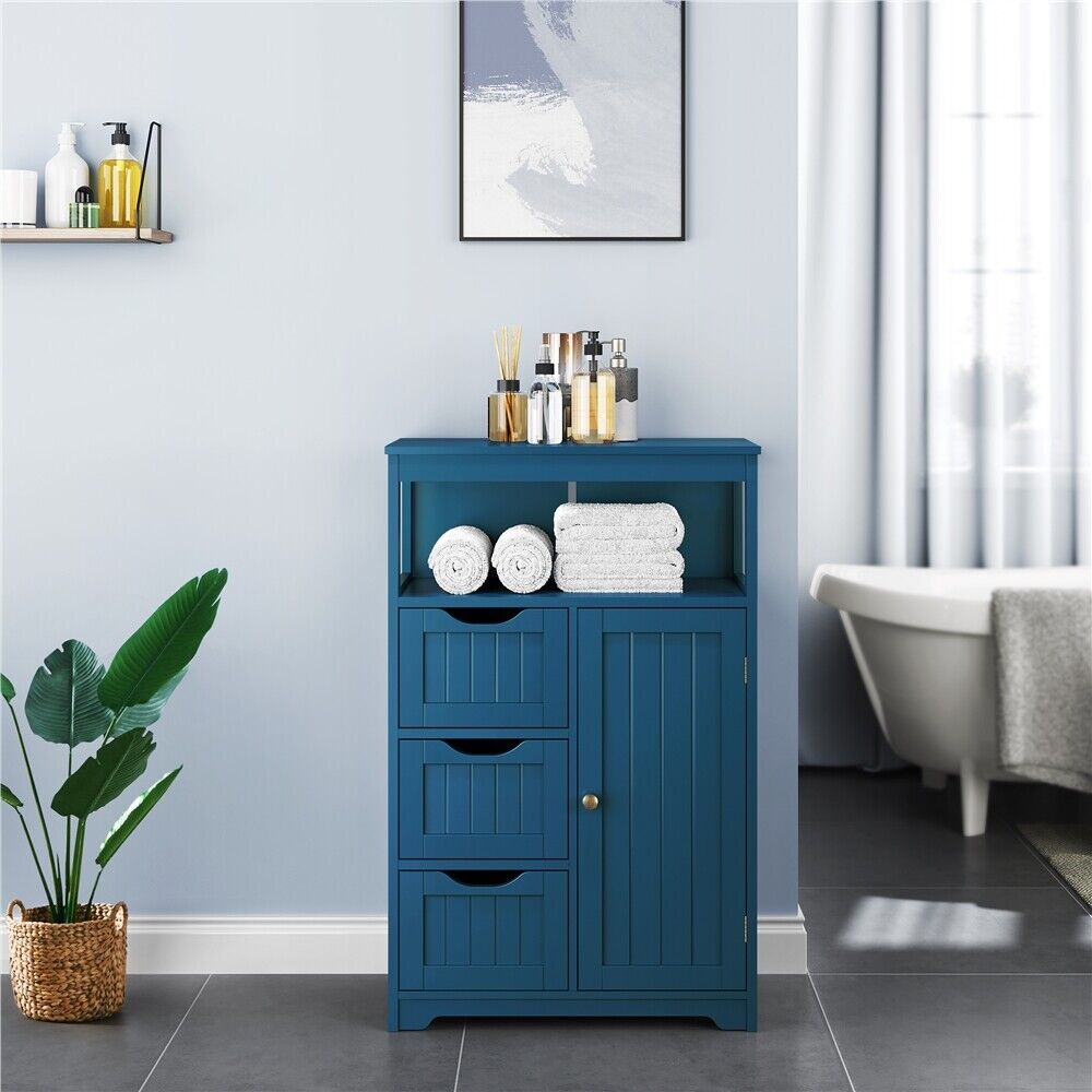 Bathroom Storage Cabinet With Open Shelving, Navy Blue