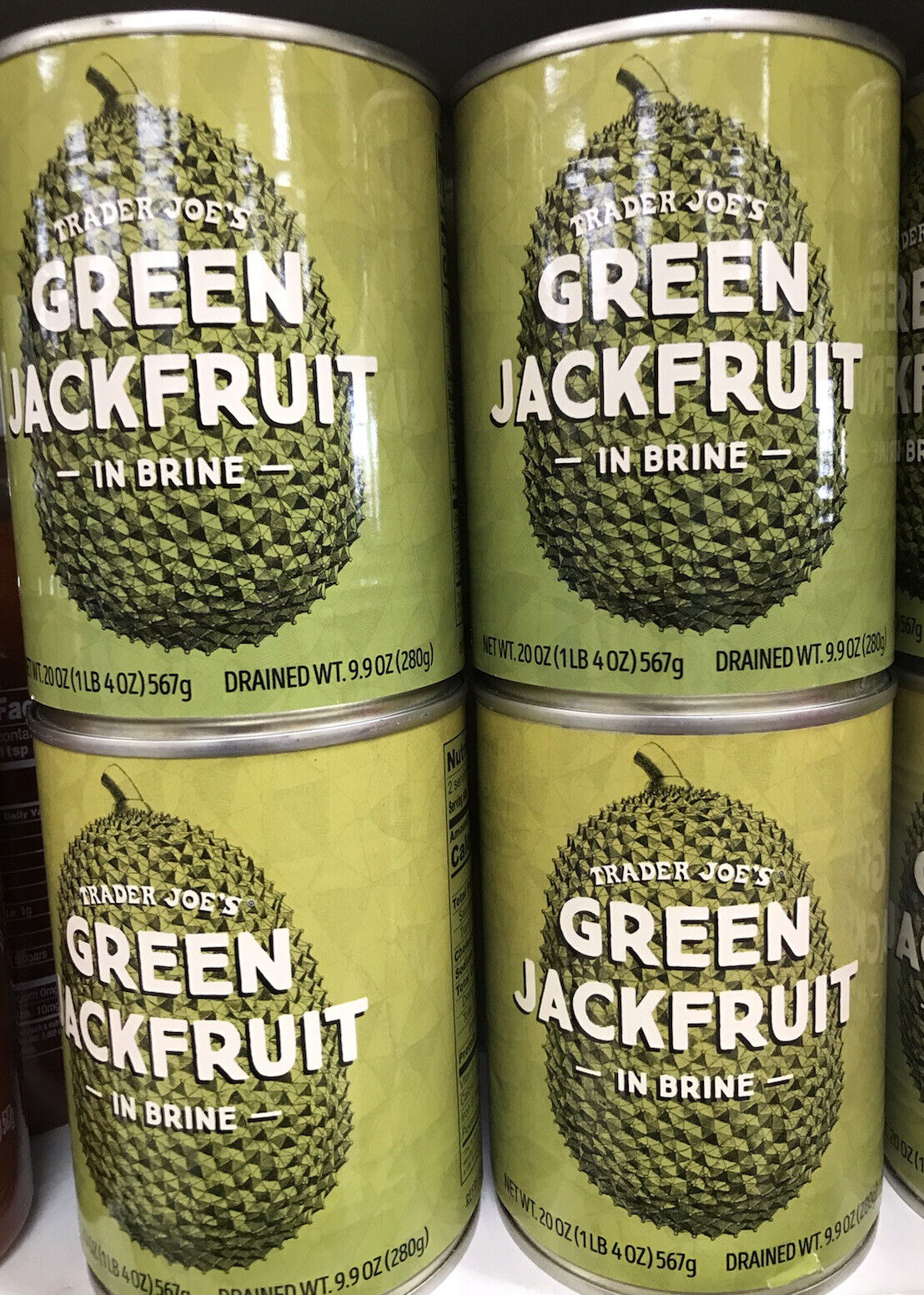 4 Pack Trader Joe's Green Jackfruit In Brine 20 Oz Cans Vegan