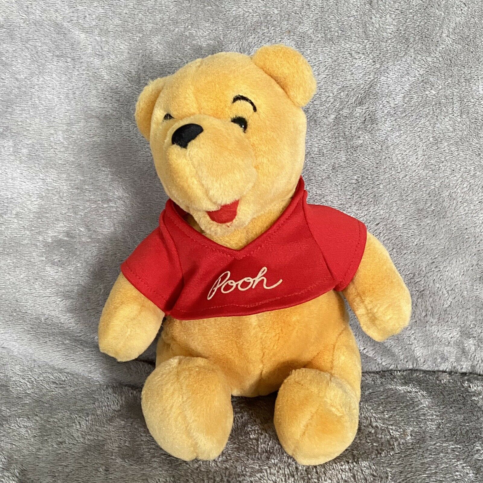 Disney Parks 9” Winnie The Pooh Bear Yellow Red Plush Stuffed Animal