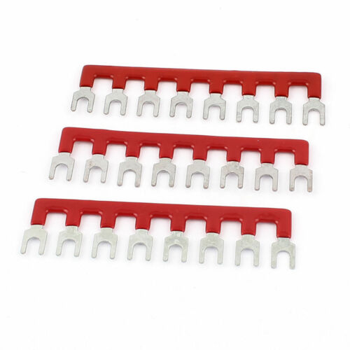 3pcs Tb2508 Fork Type 8 Position Terminal Strip Jumper Connector Red 600v 25a