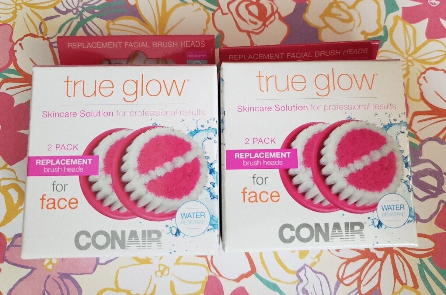 (2) Conair True Glow Facial Replacement Brush Heads For Face 2 Per Pk = 4 Heads
