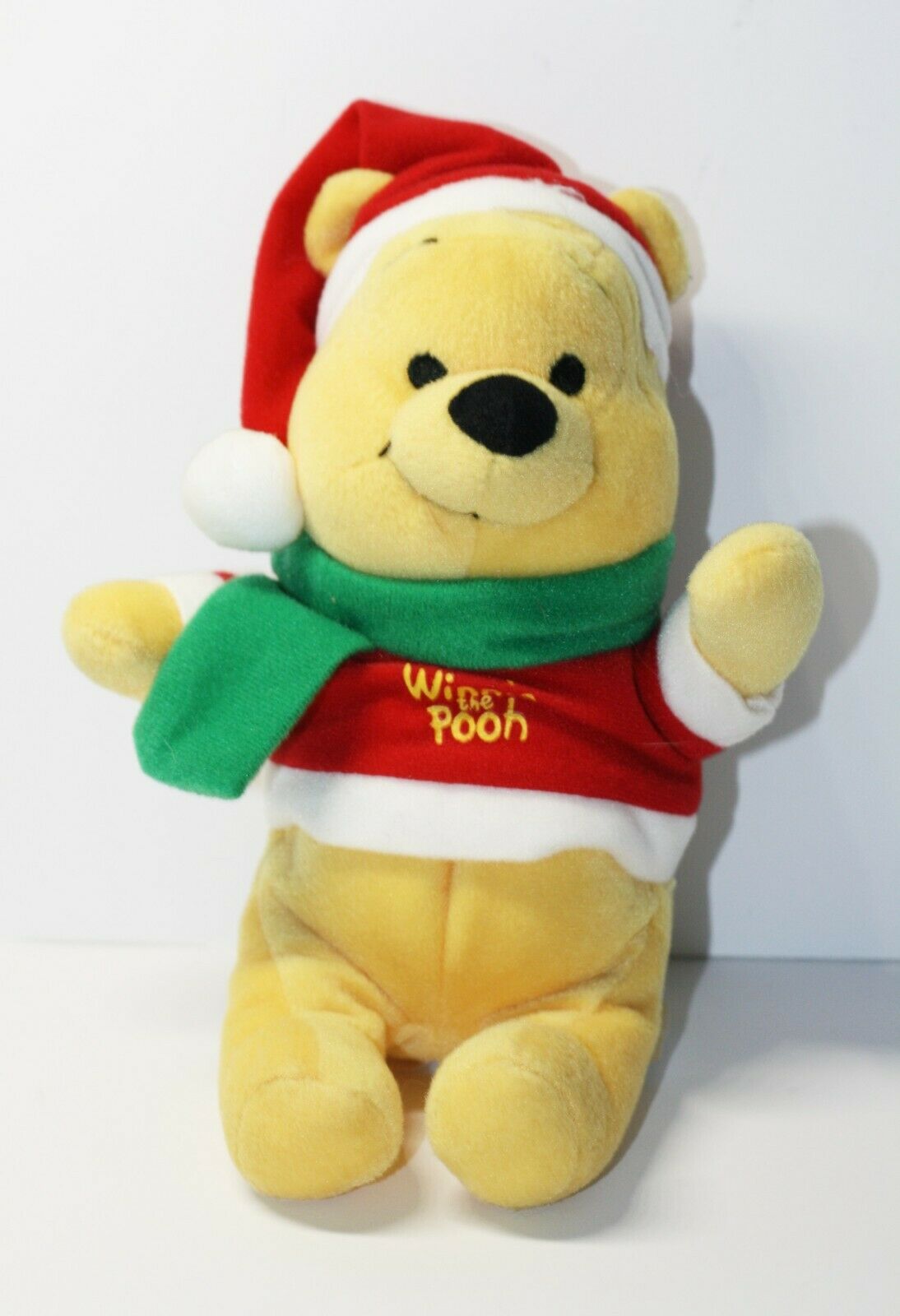 Disney Winnie The Pooh In Winter Hat Scarf Red Green 8" Plush Stuffed Toy