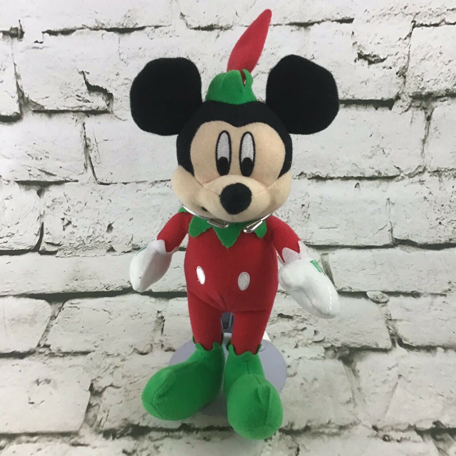 Disney Mickey Mouse Plush Toy Doll Christmas Holiday Red & Green Elf Costume